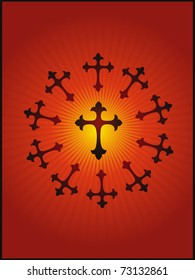 abstract rays background with collection of cross, illustration