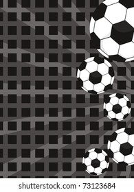 abstract rays background with collection of footballs