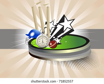 abstract rays background with cricket supplies, vector illustration