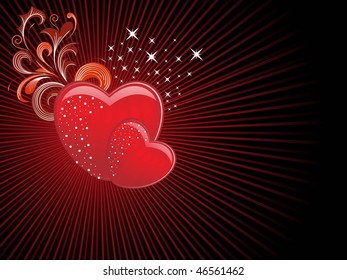 abstract rays background with decorated floral pattern heart