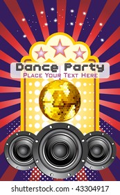 abstract rays background with dotted vinyl, disco ball