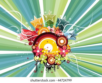 abstract rays background with grungy colorful artwork, illustration