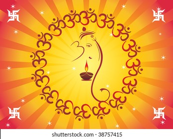 abstract rays background with swastika, aum, diya