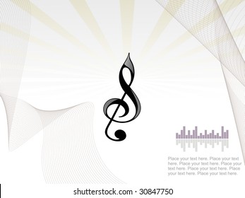 abstract rays background with treble clef and wave