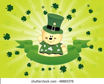 abstract rays, clover background with leprechaun, shamrock