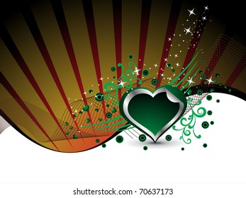 abstract rays, and twinkle star background with decorated green heart