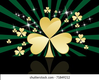 abstract rays, twinkle star background with golden shamrock