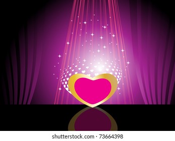 abstract rays, twinkle star background with isolated pink heart