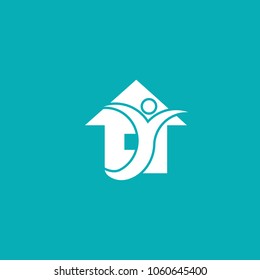 Abstract real estate agent logo icon vector design. Rent, sale of real estate vector logo, House cleaning, home security.  Vector man and house logo concept. 