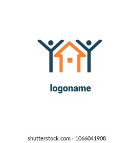 Abstract real estate agent logo icon vector design. Rent, sale of real estate vector logo, House cleaning, home security. Vector man and house logo concept. 