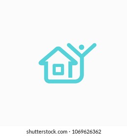 Abstract real estate agent logo icon vector design. Rent, sale of real estate vector logo, House cleaning, home security. Vector man and house logo concept. 