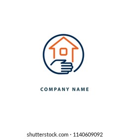 Abstract real estate agent logo icon vector design. Rent, sale of real estate vector logo, House cleaning, home security. Vector man and house logo concept.