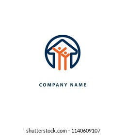 Abstract real estate agent logo icon vector design. Rent, sale of real estate vector logo, House cleaning, home security. Vector man and house logo concept.