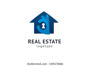 Abstract real estate agent logo icon vector design. Rent, sale of real estate vector logo, House cleaning, home security. Vector man and house logo concept.