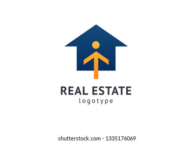 Abstract real estate agent logo icon vector design. Rent, sale of real estate vector logo, House cleaning, home security. Vector man and house logo concept.