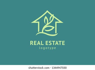 Abstract Real Estate Agent Logo Icon Vector Design. Rent, Sale Of Real Estate Vector Logo, House Cleaning, Home Security, Real Estate Auction, Grass Cutting. Vector Building Logo Concept.