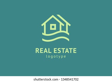 Abstract Real Estate Agent Logo Icon Vector Design. Rent, Sale Of Real Estate Vector Logo, House Cleaning, Home Security, Real Estate Auction, Grass Cutting. Vector Building Logo Concept.