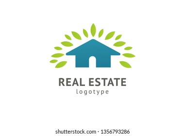 Abstract Real Estate Agent Logo Icon Vector Design. Rent, Sale Of Real Estate Vector Logo, House Cleaning, Home Security, Real Estate Auction, Grass Cutting. Vector Building Logo Concept.