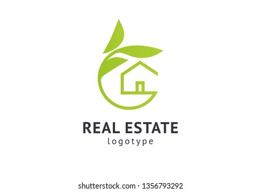 Abstract Real Estate Agent Logo Icon Vector Design. Rent, Sale Of Real Estate Vector Logo, House Cleaning, Home Security, Real Estate Auction, Grass Cutting. Vector Building Logo Concept.