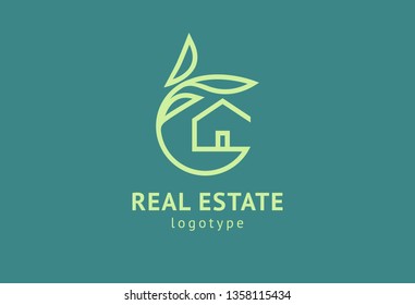 Abstract Real Estate Agent Logo Icon Vector Design. Rent, Sale Of Real Estate Vector Logo, House Cleaning, Home Security, Real Estate Auction, Grass Cutting. Vector Building Logo Concept.