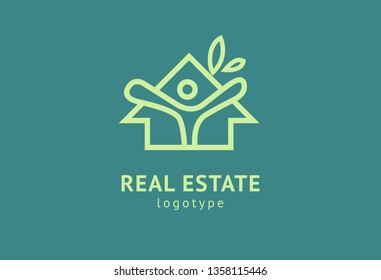 Abstract real estate agent logo icon vector design. Rent, sale of real estate vector logo, House cleaning, home security, real estate auction, grass cutting. Vector building logo concept.