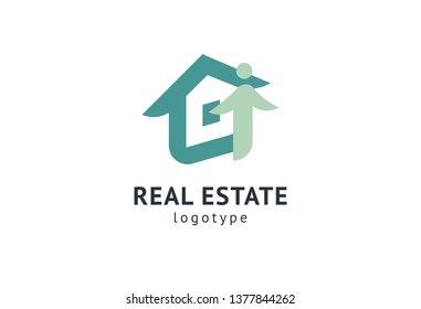 Abstract real estate agent logo icon vector design. Rent, sale of real estate vector logo, House cleaning, home security, real estate auction. Vector building logo concept.