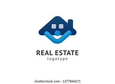 Abstract real estate agent logo icon vector design. Rent, sale of real estate vector logo, House cleaning, home security, real estate auction. Vector building logo concept.