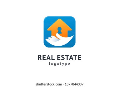 Abstract real estate agent logo icon vector design. Rent, sale of real estate vector logo, House cleaning, home security, real estate auction. Vector building logo concept.