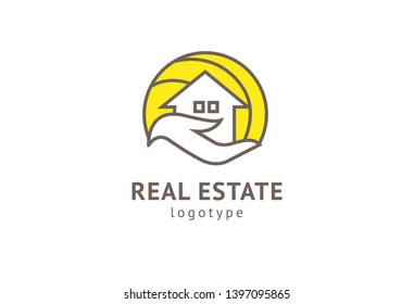 Abstract real estate agent logo icon vector design. Rent, sale of real estate vector logo, House cleaning, home security, real estate auction. Vector building logo concept.