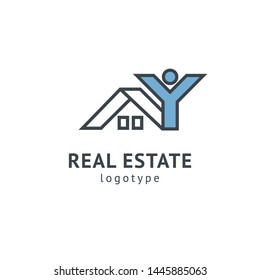 Abstract real estate agent logo icon vector design. Rent, sale of real estate vector logo, House cleaning, home security, real estate auction. Vector building logo concept.