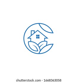 Abstract real estate agent logo icon vector design. Rent, sale of real estate vector logo, House cleaning, home security, real estate auction, grass cutting. Vector building logo concept green leaf tr