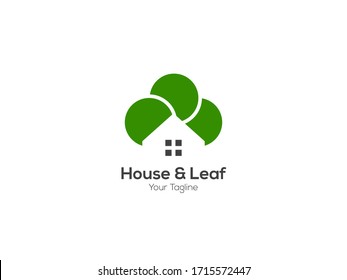 Abstract real estate agent logo icon vector design with leaf icon