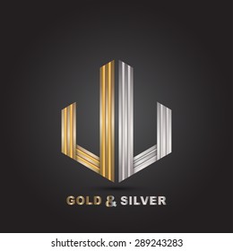 Abstract real estate logo design template. Metal symbol icon. Corporate company emblem luxury style.