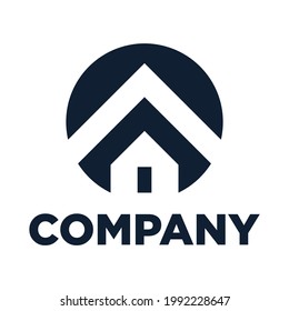 abstract real estate logo with house graphic and circle shape
