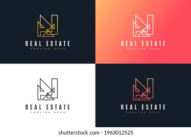 Resumen del logotipo inmobiliario en línea. Plantilla de diseño de logotipos de construcción, arquitectura o construcción