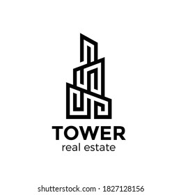 plantilla de estilo lineal del logotipo de propiedades inmobiliarias abstractas