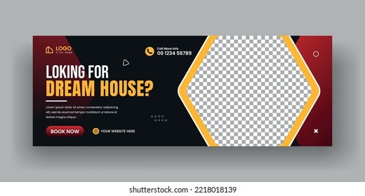 Abstract real estate social media cover banner template and horizontal web banner layout for business