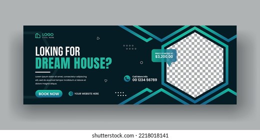 Abstract real estate social media cover banner template and horizontal web banner layout for business