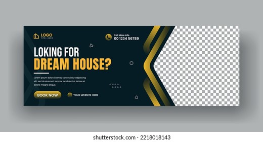 Abstract real estate social media cover banner template and horizontal web banner layout for business