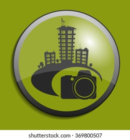 Abstract real estate symbol on circle button. Vector illustration