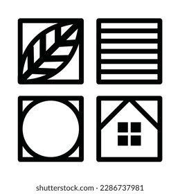 Abstract real estate vector icon design. Leaf, lines, circle and house in squares  flat icon.