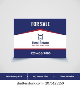 Abstract real estate yard sign and vector yard card signage blue color