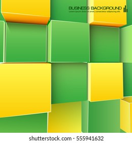 Abstract realistic 3d background for business or web design with wall of green and yellow boxes vector illustration  