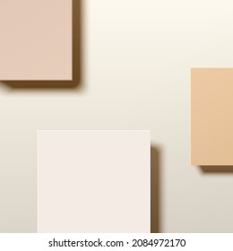 Abstract realistic 3d beige and cream geometric rectangles frame set with shadow. Top of cube pedestal or stand podium design. Product display presentation. Minimal wall scene. Vector illustration