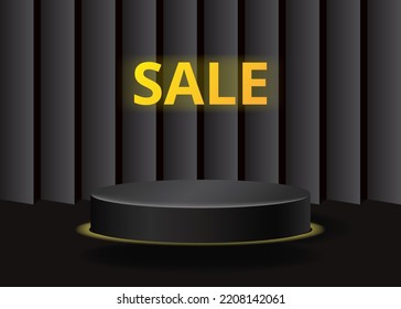 Abstract realistic 3D black cylinder pedestal podium. Luxury black friday sale scene for product display presentation. Vector geometric platform