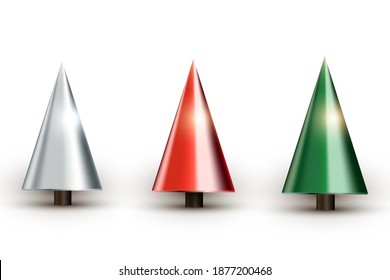 Abstrakte realistische 3D-Weihnachtsbäume setzen Vektorgrafik