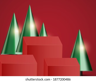Abstract realistic 3D Christmas trees background vector illustration