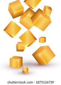 Abstract realistic 3D gold shapes set background vector illustration
