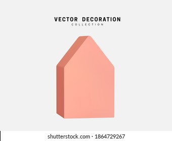 Abstract realistic 3d house. Minimal Home icon and logo. Decorative design elements isolated on white background. Vector illustration