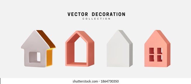 Abstract realistic 3d house. Minimal Home icon and logo. Decorative design elements isolated on white background. Vector illustration